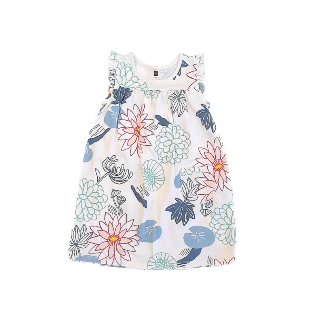 Tea Collection Girls White Floral Dress Size: 5T White Floral
