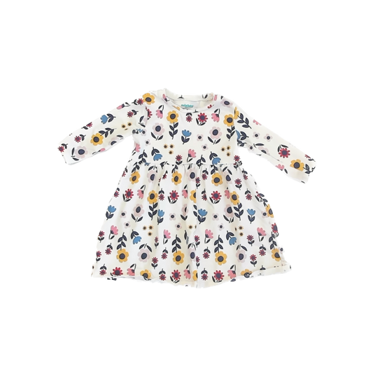 Mighty Goods Girls White Floral Dress Size: 18 Months White Floral