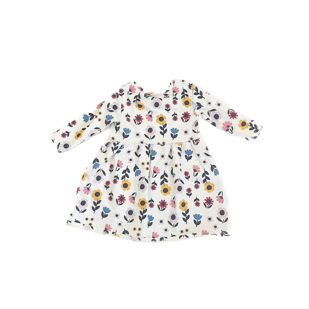 Mighty Goods Girls White Floral Dress Size: 18 Months White Floral