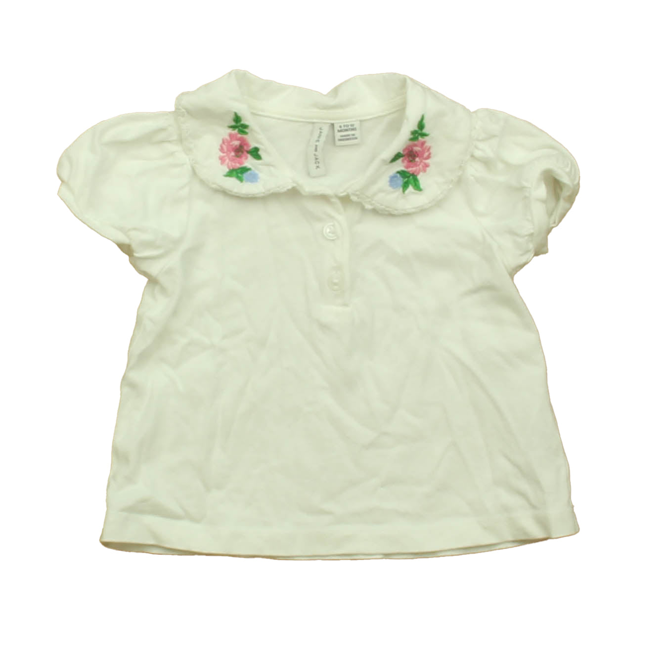 Janie and Jack Girls White Floral Polo Shirt Size: 6-12 Months White Floral