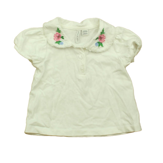 Janie and Jack Girls White Floral Polo Shirt Size: 6-12 Months White Floral