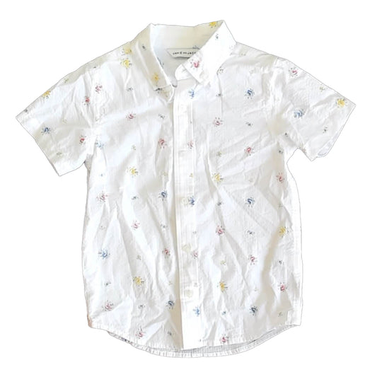 Janie & Jack Boys White Floral Button Down Short Sleeve Size: 5T White Floral