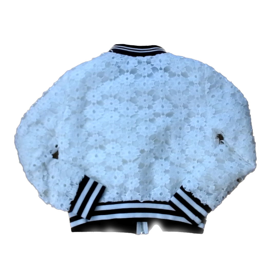Rockets Of Awesome Girls White | Flower Lace | Zip-Up Sweater Size: 6 Years White | Flower Lace | Zip-Up