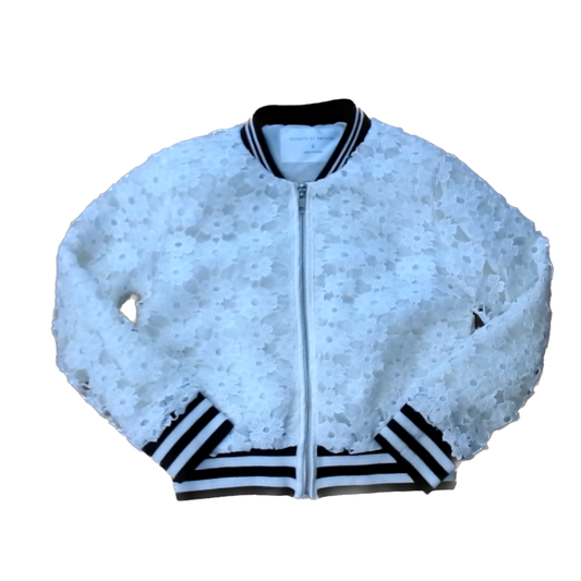 Rockets Of Awesome Girls White | Flower Lace | Zip-Up Sweater Size: 6 Years White | Flower Lace | Zip-Up