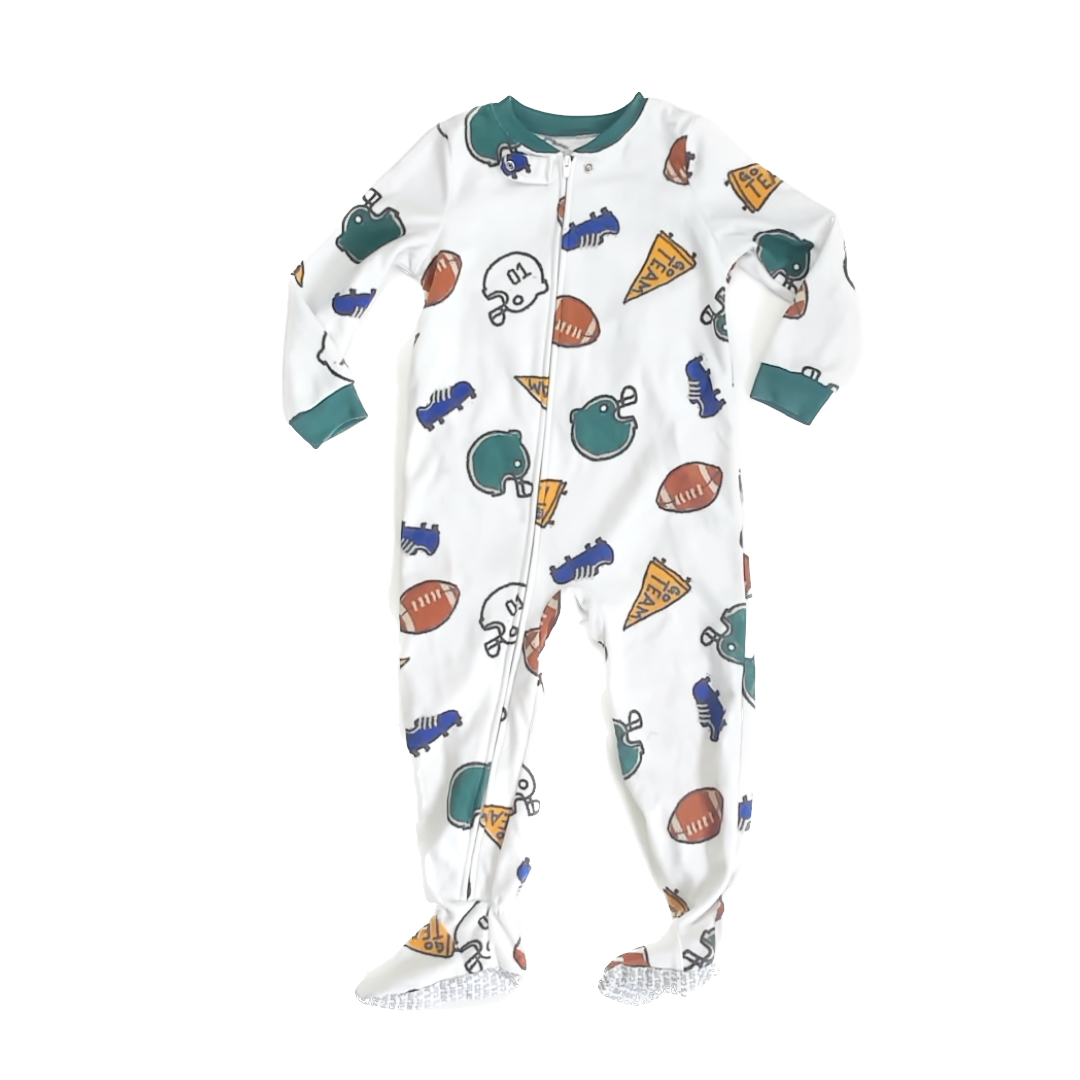 Carter''s Boys White | Football 1-piece footed Pajamas Size: 3T White | Football