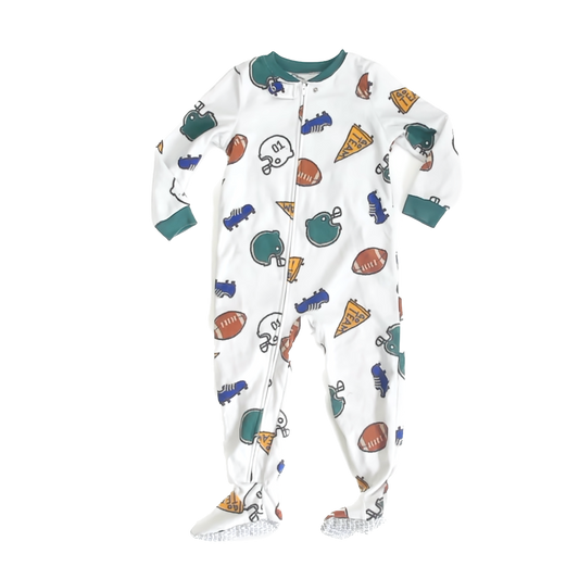 Carter''s Boys White | Football 1-piece footed Pajamas Size: 3T White | Football