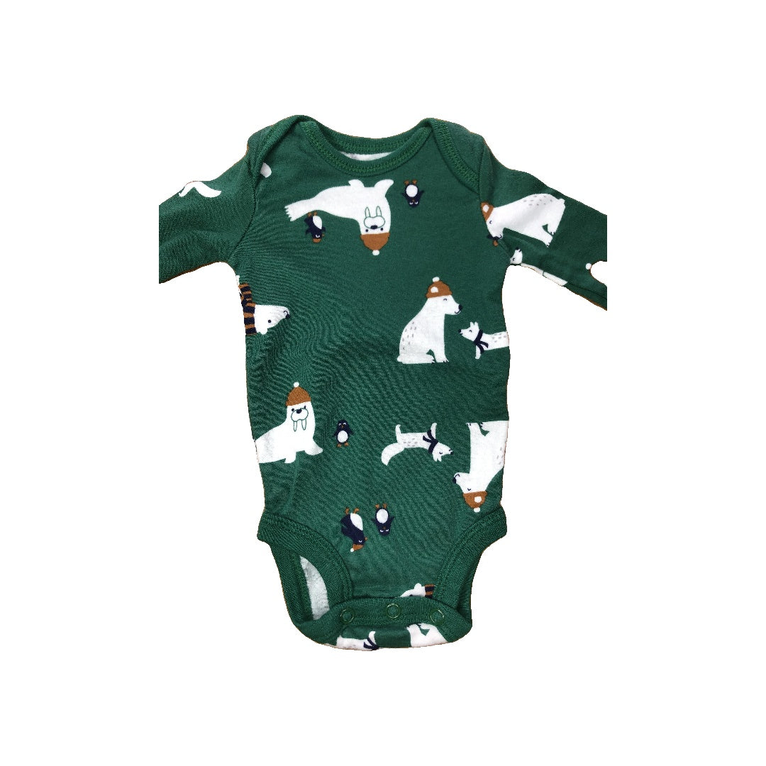 Carters Unisex White | Forest Green Onesie Size: Newborn White | Forest Green