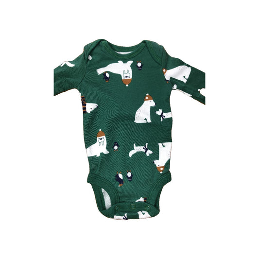 Carters Unisex White | Forest Green Onesie Size: Newborn White | Forest Green