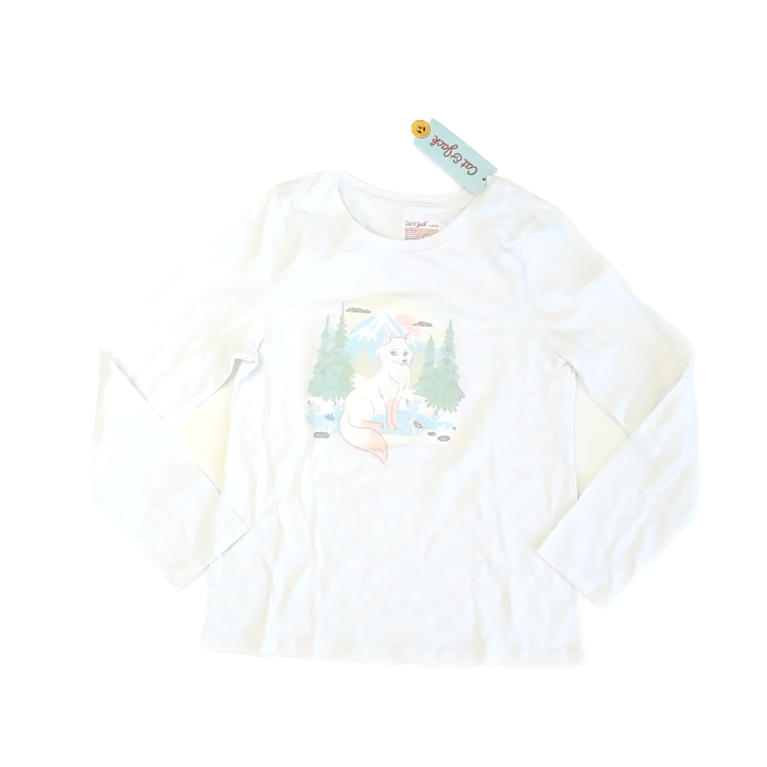 Cat & Jack Girls White Fox Long Sleeve T-Shirt Size: 10-12 Years White Fox