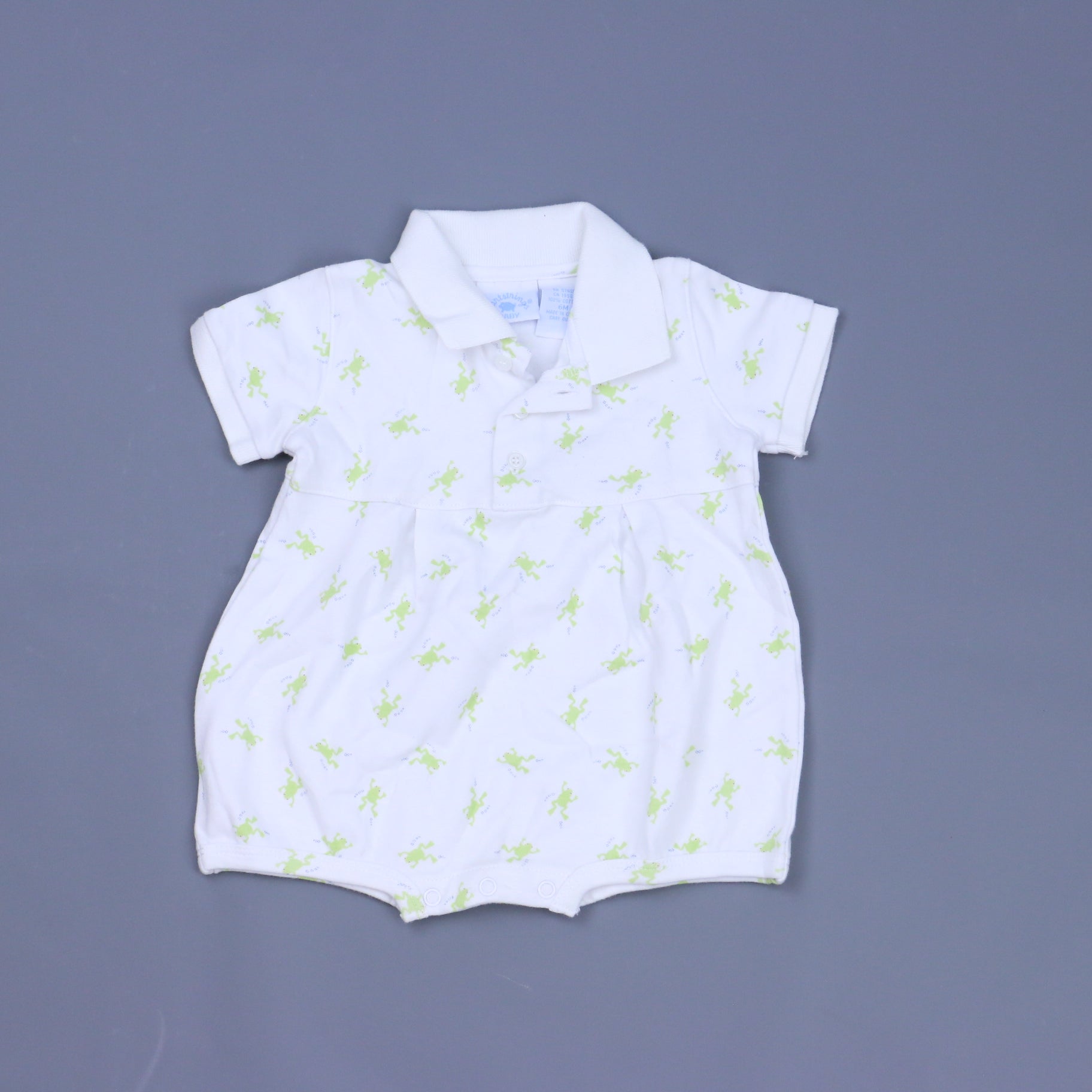 Hartstrings Boys White Frogs Romper Size: 6 Months White Frogs
