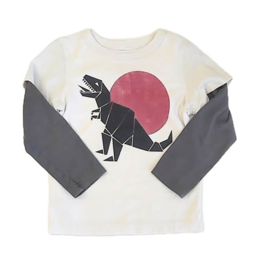 Tea Collection Boys White | Gray Dinosaur Long Sleeve T-Shirt Size: 4T White | Gray Dinosaur
