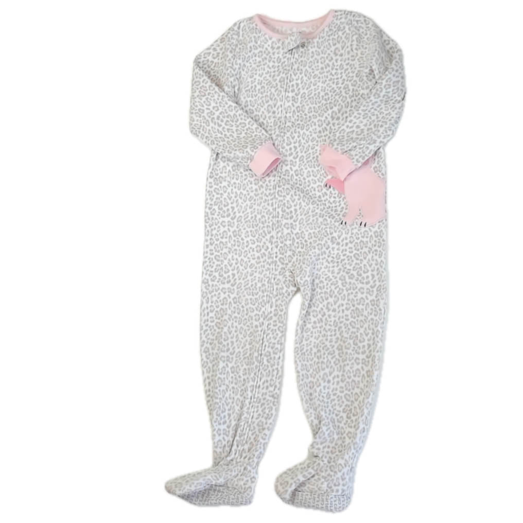 Carter's Girls White | Gray Leopard 1-piece footed Pajamas Size: 5T White | Gray Leopard