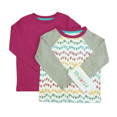 Mightly Girls White | Gray Maroon Hearts Long Sleeve T-Shirt Size: 4T White | Gray Maroon Hearts
