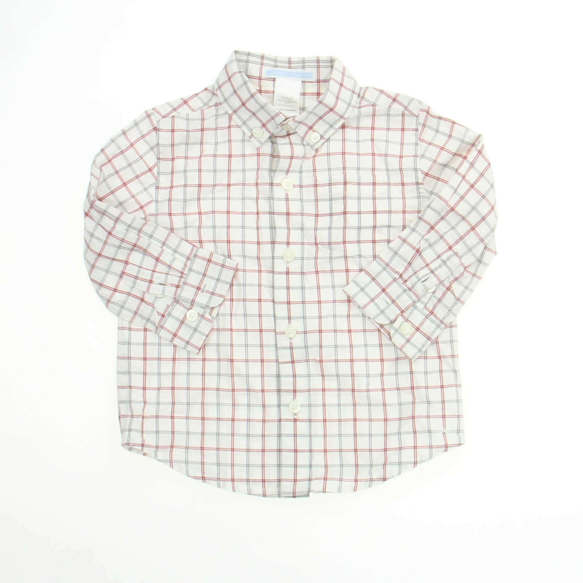 Janie and Jack Boys White | Gray | Red | Button Down Long Sleeve Size: 12-18 Months White | Gray | Red |
