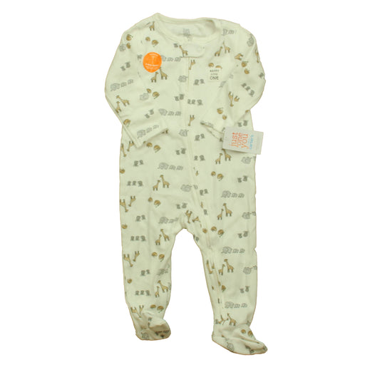 Carter's Boys White | Green Animals 1-piece footed Pajamas Size: 9 Months White | Green Animals