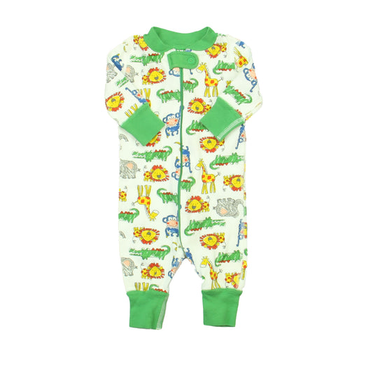 Hanna Andersson Boys White | Green Animals 1-piece Non-footed Pajamas Size: 0-6 Months White | Green Animals