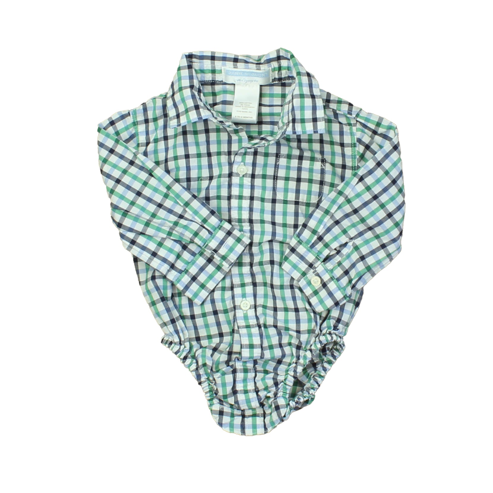Janie and Jack Boys White | Green | Blue | Checks Onesie Size: 6-12 Months White | Green | Blue | Checks