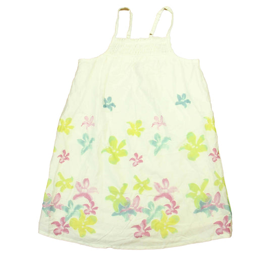 Okaidi Girls White | Green | Blue Floral Dress Size: 10 Years