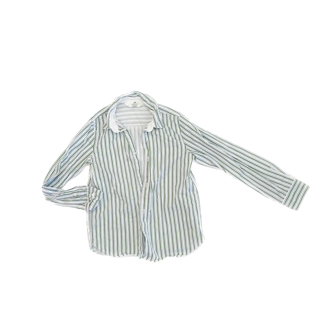 H&M Girls White | Green | Blue Button Down Long Sleeve Size: 8 Years White | Green | Blue