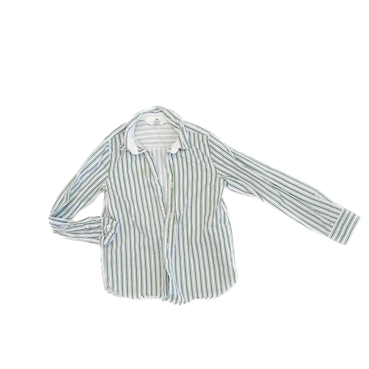 H&M Girls White | Green | Blue Button Down Long Sleeve Size: 8 Years White | Green | Blue