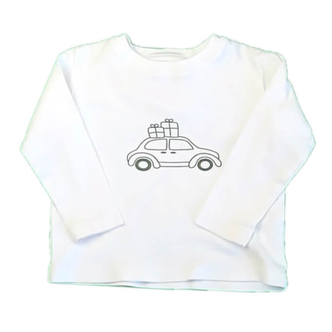 Little Paper Boat Boys White | Green Car Long Sleeve T-Shirt Size: 2T White | Green Car