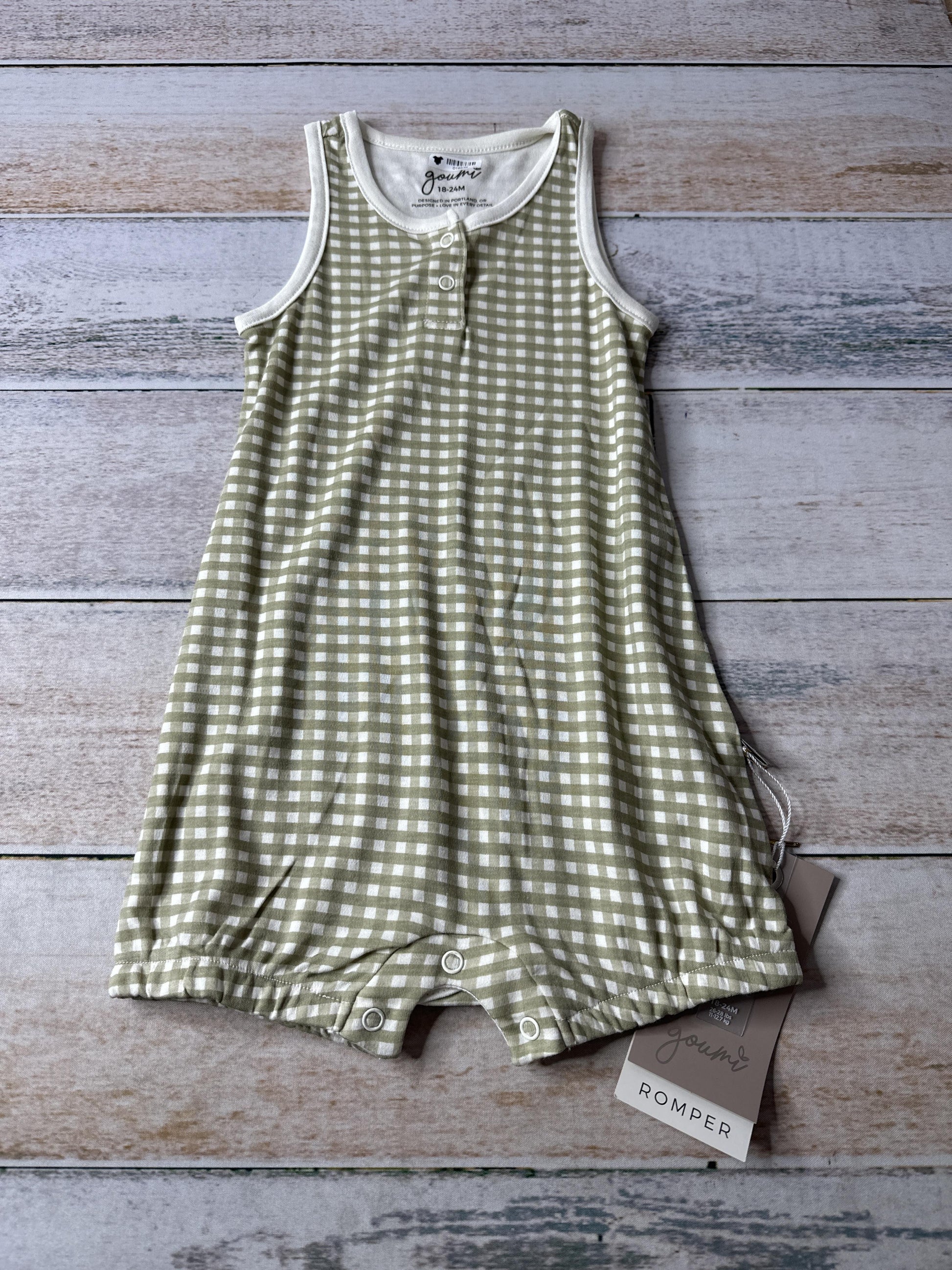 Goumi Unisex White | green | Check Romper Size: 18-24 months White | green | Check
