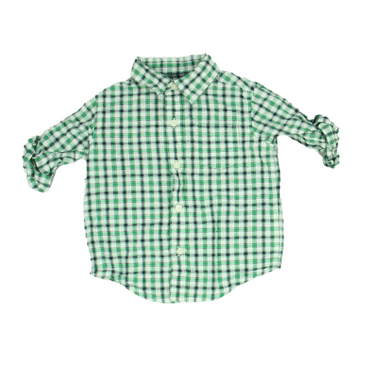 Janie and Jack Boys White | Green | Checks Button Down Long Sleeve Size: 12-18 Months White | Green | Checks