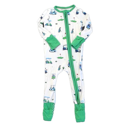 Angel Dear Boys White | Green Golf Carts 1-piece footed Pajamas Size: 3-6 Months White | Green Golf Carts