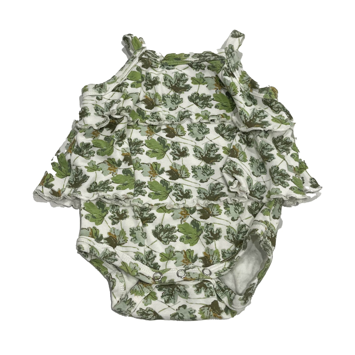 Kate Quinn Organics Girls White | Green Leaves Romper Size: 3-6 Months