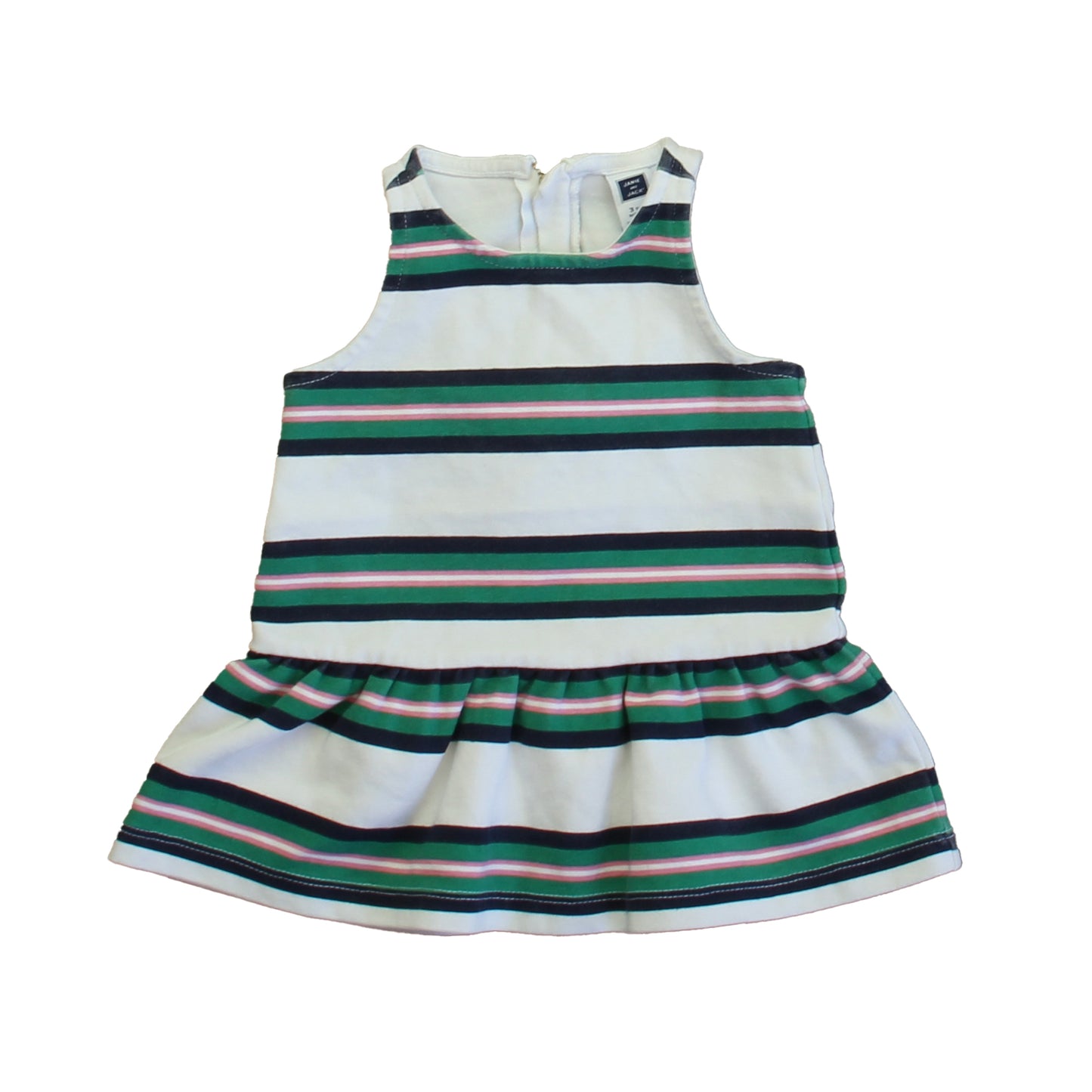 Janie and Jack Girls White | Green | Navy Stripe Dress Size: 3-6 Months