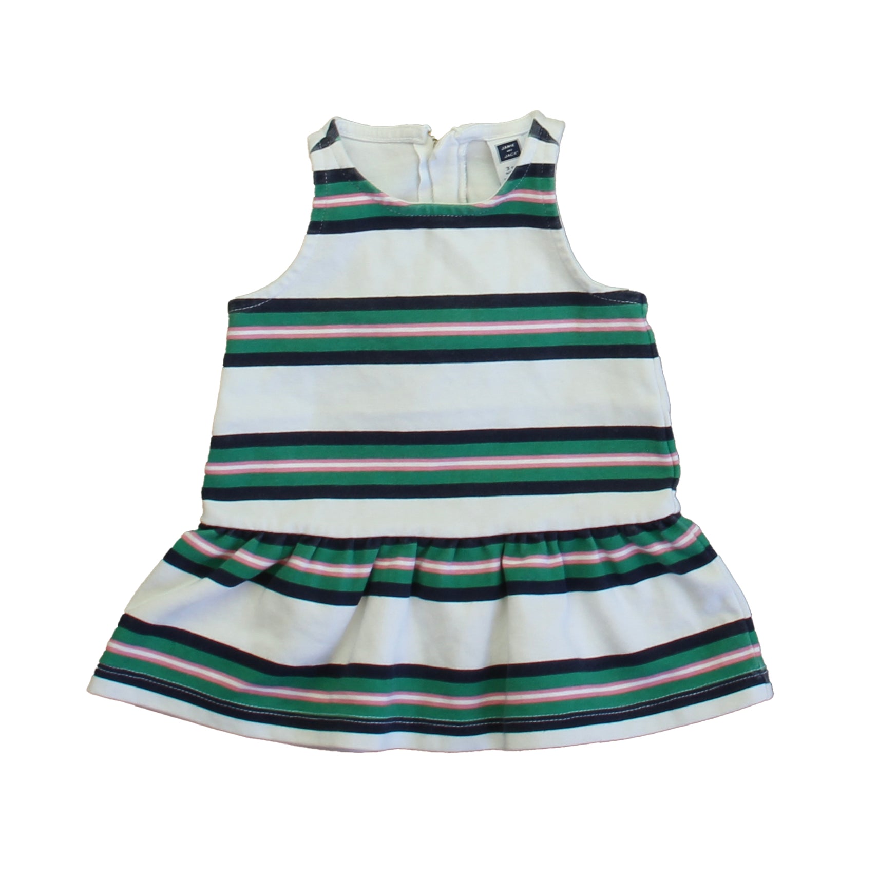 Janie and Jack Girls White | Green | Navy Stripe Dress Size: 3-6 Months White | Green | Navy Stripe