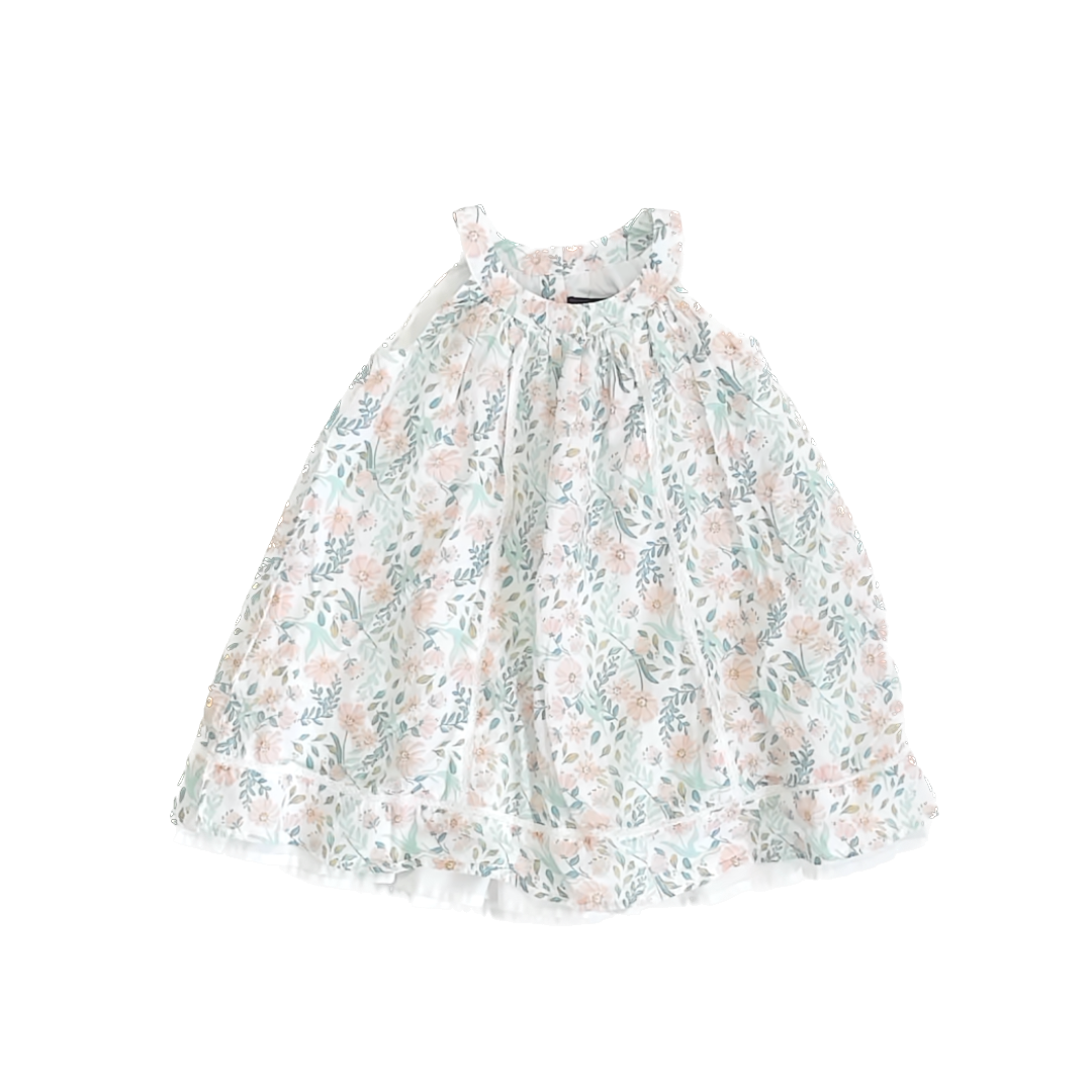 Cynthia Rowley Girls White | Green | Peach Floral Dress Size: 4T White | Green | Peach Floral