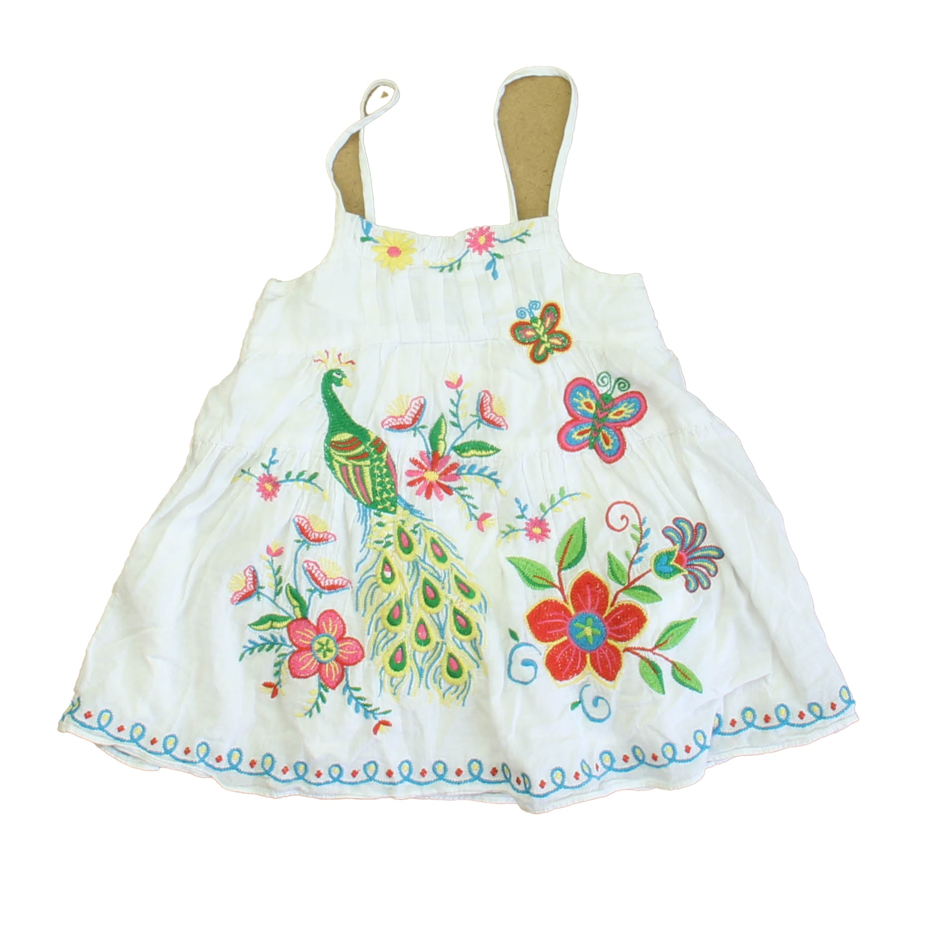 Hannah Banana Girls White | Green | Pink Peacock Dress Size: 2T White | Green | Pink Peacock