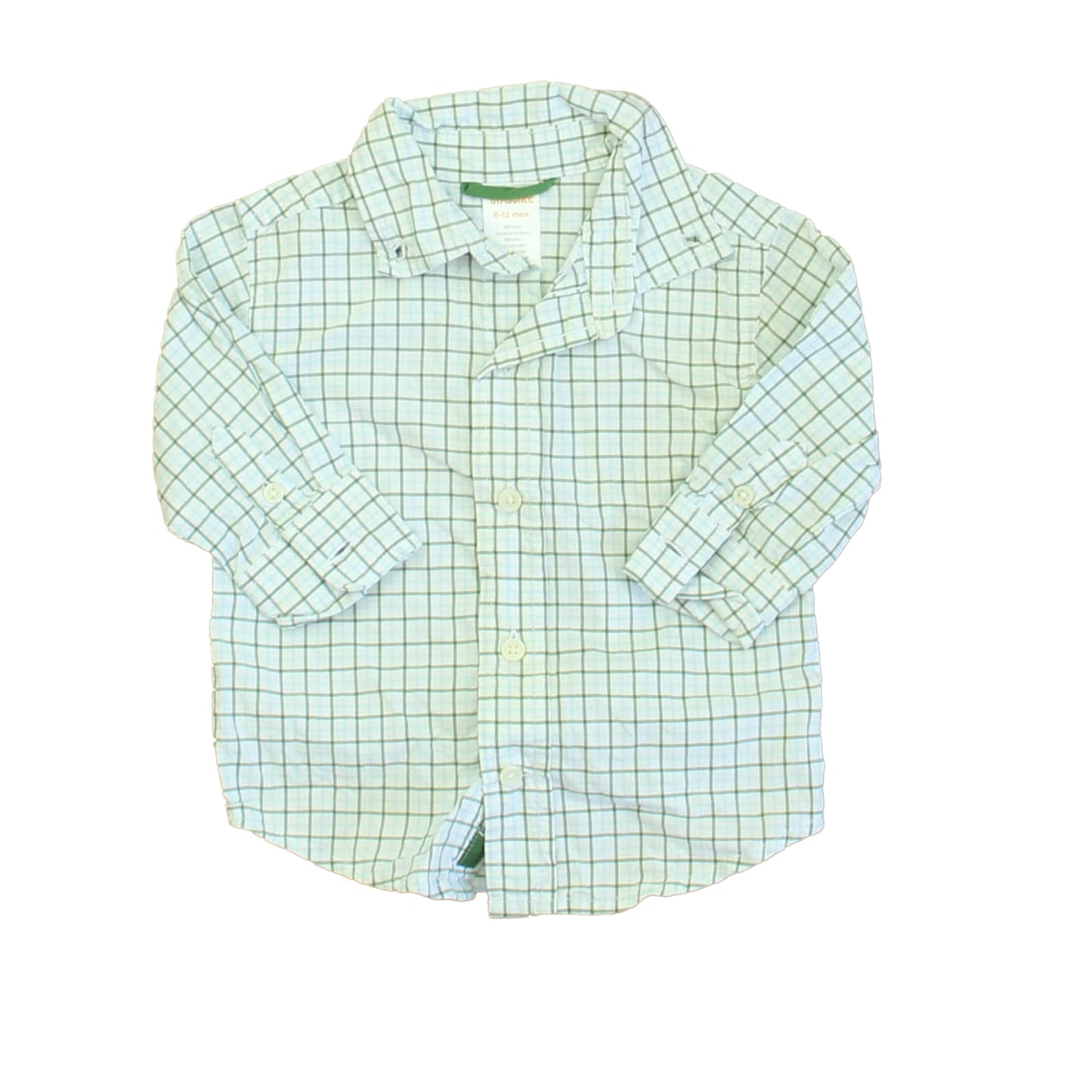 Gymboree Boys White | Green Plaid Button Down Long Sleeve Size: 6-12 Months White | Green Plaid