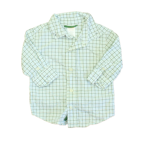Gymboree Boys White | Green Plaid Button Down Long Sleeve Size: 6-12 Months White | Green Plaid