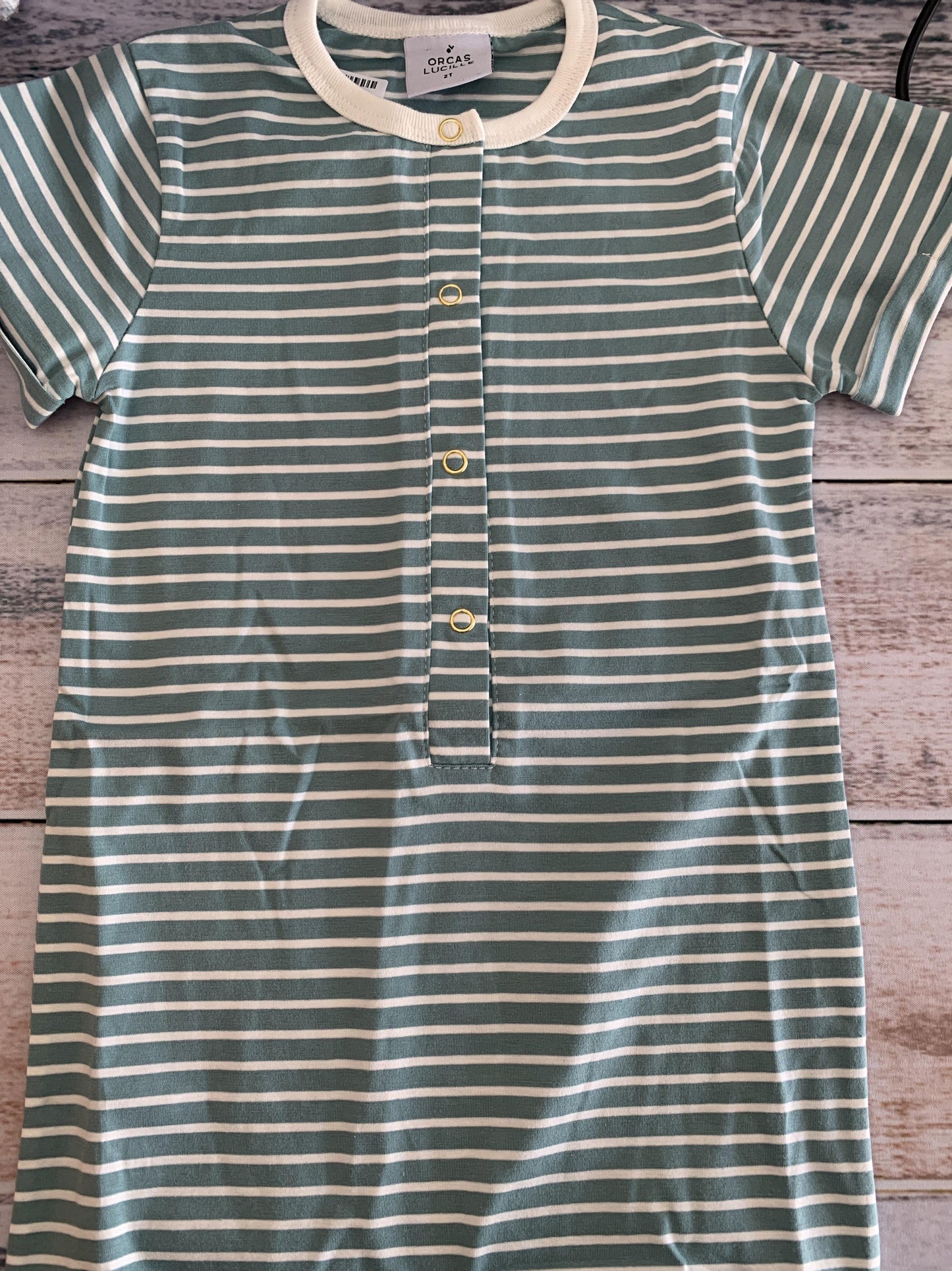 Orcas Lucille Boys White | green | Stripe Romper Size: 2T White | green | Stripe