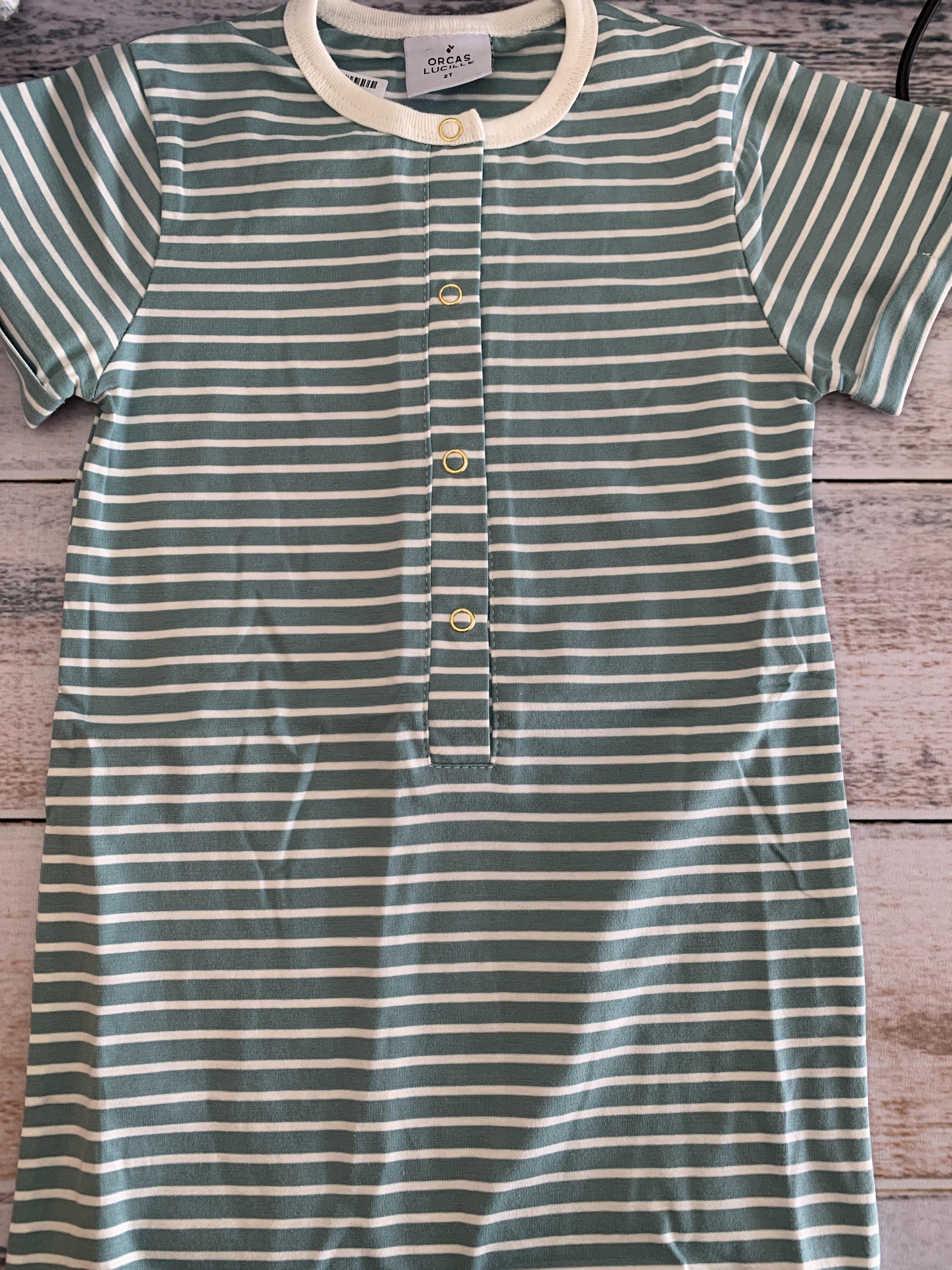 Orcas Lucille Boys White | green | Stripe Romper Size: 2T White | green | Stripe