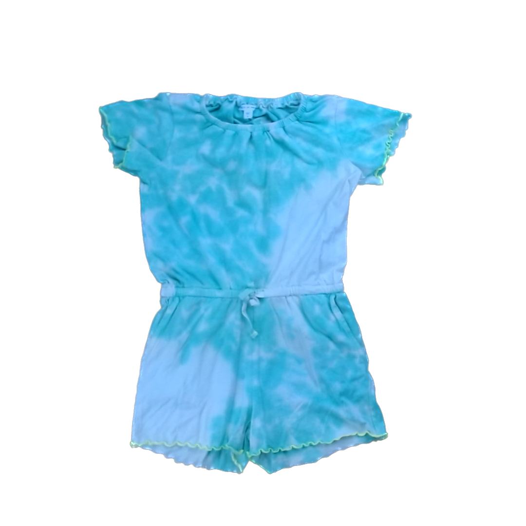 Rockets Of Awesome Girls White | Green Tie-Dye Romper Size: 4T - 8 Years White | Green Tie-Dye
