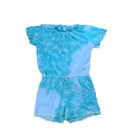 Rockets Of Awesome Girls White | Green Tie-Dye Romper Size: 4T - 8 Years White | Green Tie-Dye