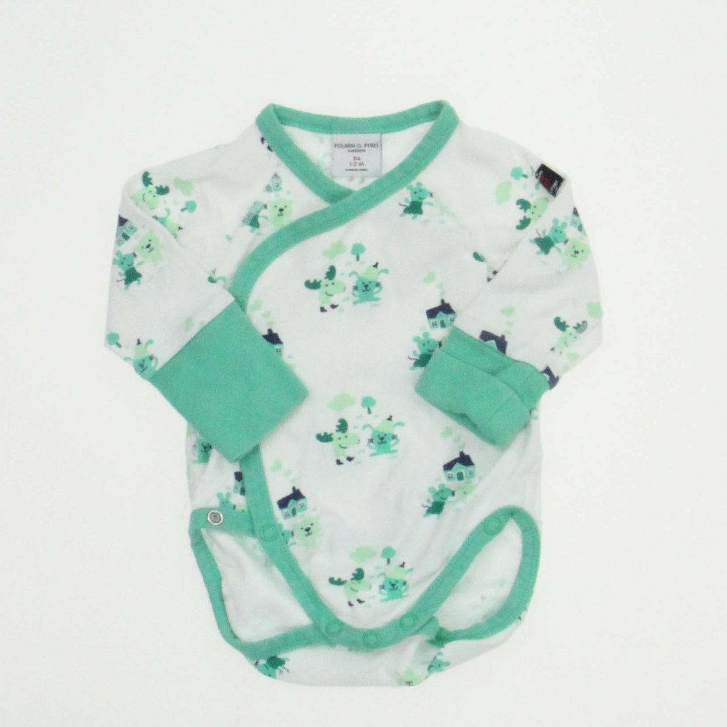 Polarn O. Pyret Boys White | Green Onesie Size: 1-2 Months White | Green