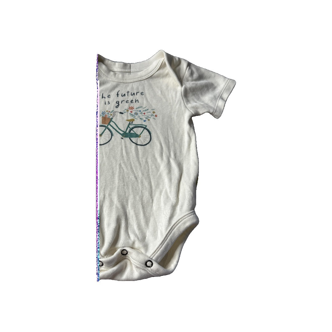Unisex White | green Onesie Size: 6-Mar White | green