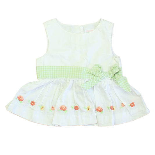 Janie and Jack Girls White | Green Blouse Size: 12-18 Months