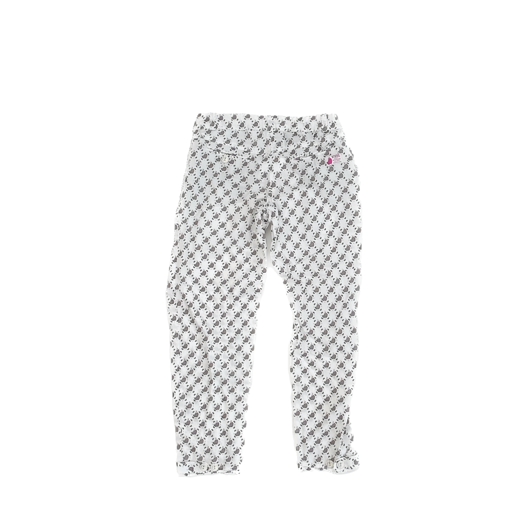Okaidi Girls White | Grey | Apples Casual Pants Size: 8 Years White | Grey | Apples