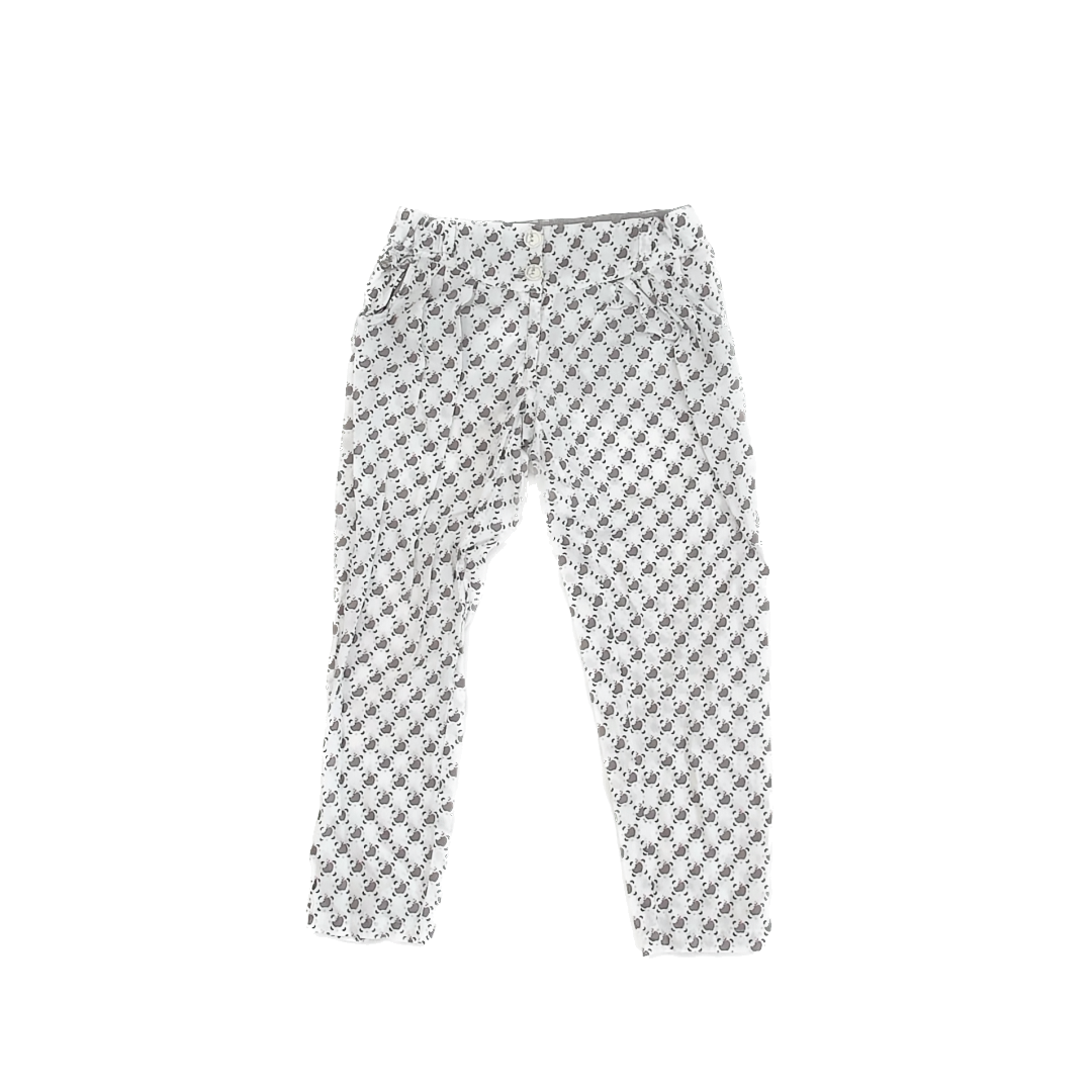Okaidi Girls White | Grey | Apples Casual Pants Size: 8 Years White | Grey | Apples