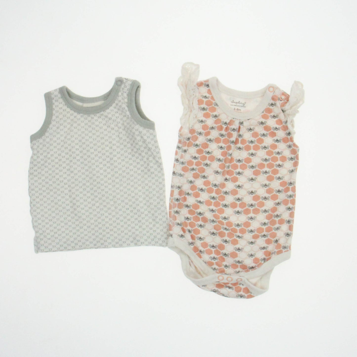 Sapling Girls White | Grey | Brown Apparel Sets Size: 3-6 Months White | Grey | Brown