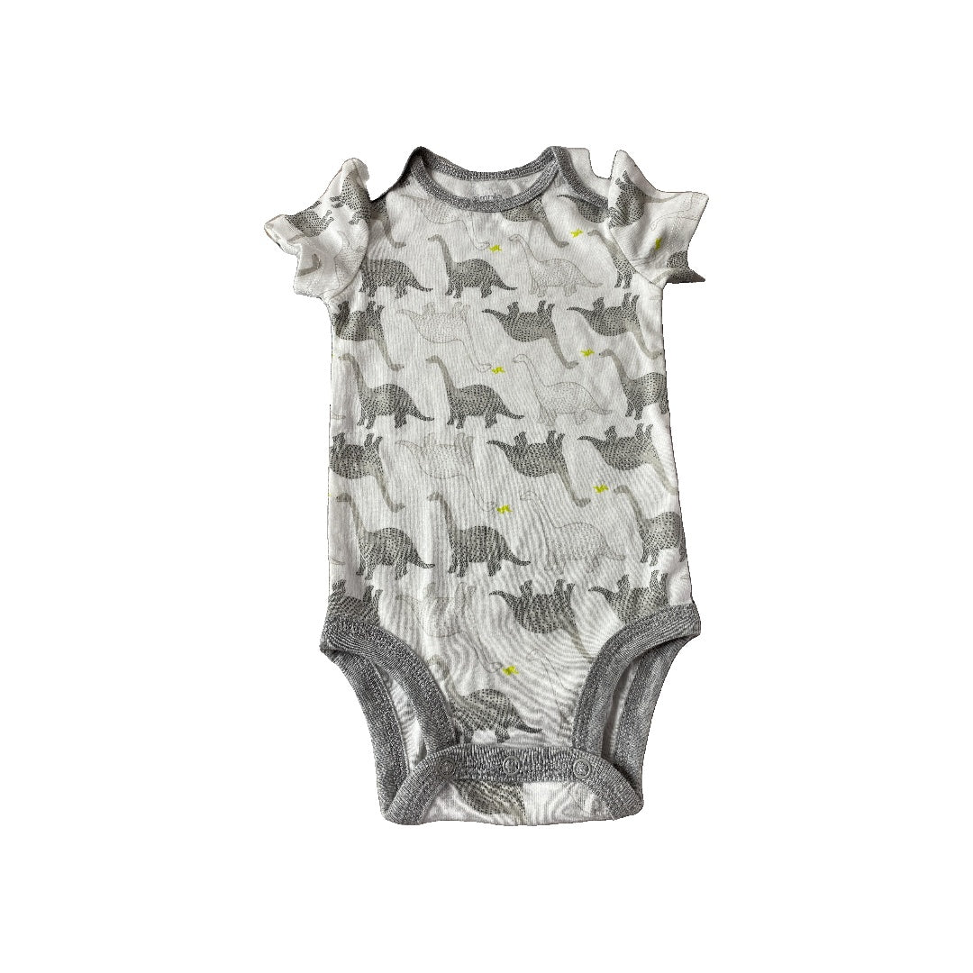 Carters Boys White | Grey | Dinosaur Onesie Size: 3-6 months White | Grey | Dinosaur