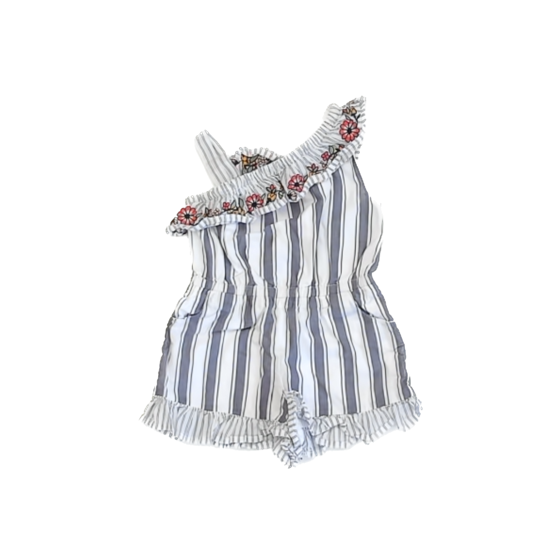 Janie and Jack Girls White | Grey | Floral Romper Size: 2T White | Grey | Floral