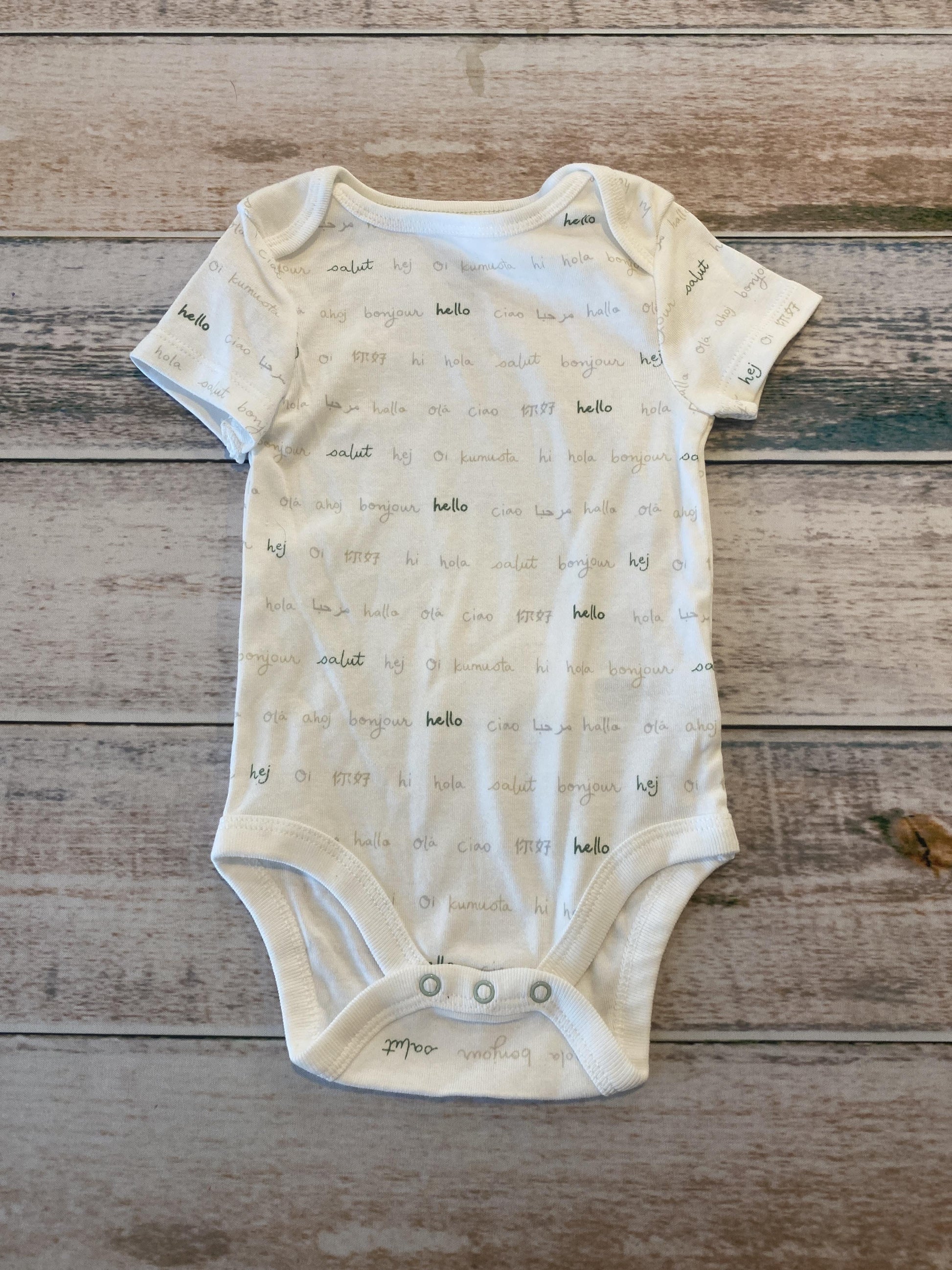Cloud Island Unisex White | Grey | green | Words Onesie Size: 6-9 months White | Grey | green | Words