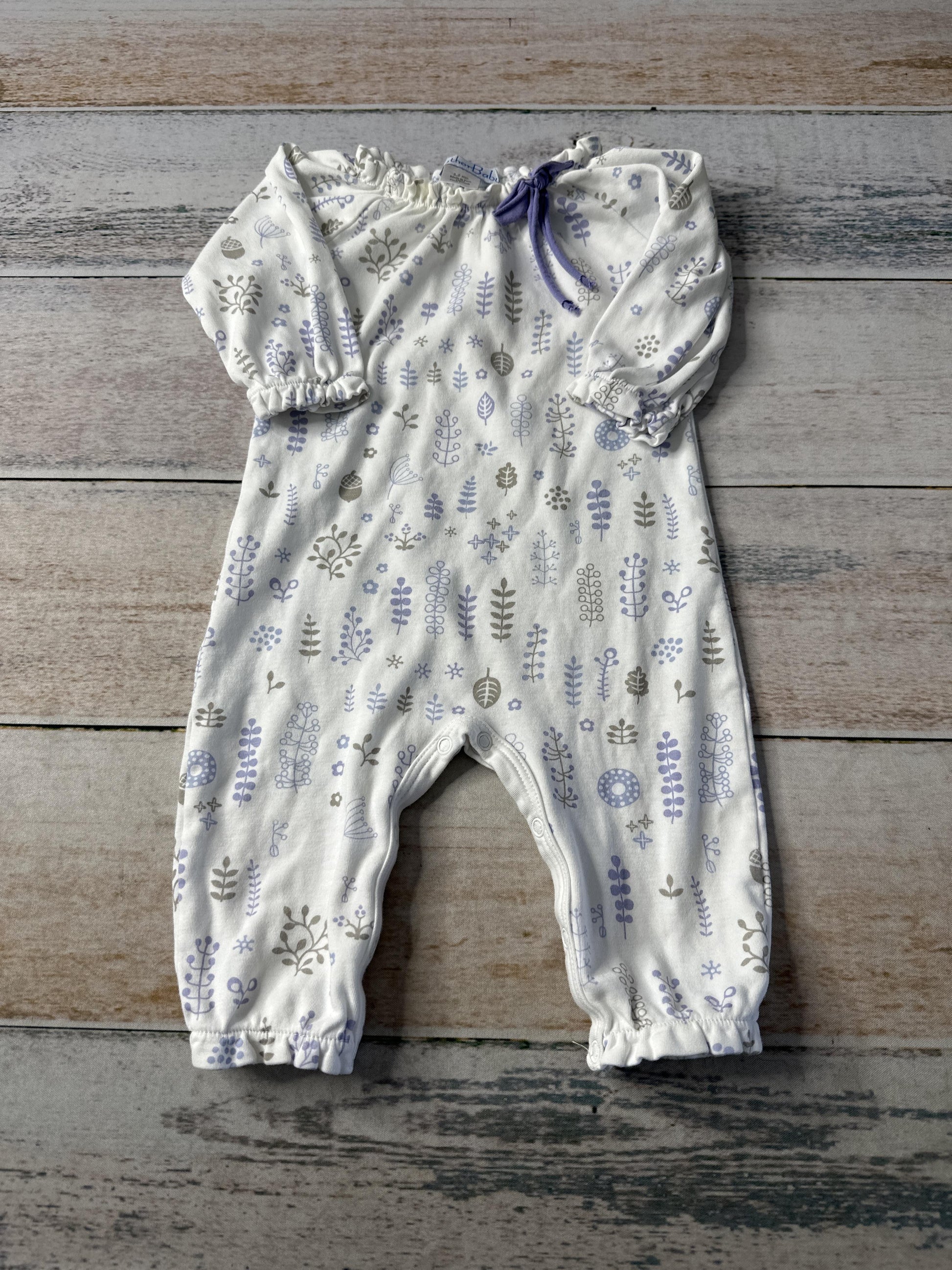 Feather Baby Girls White | Grey | Peach Long Sleeve Outfit Size: 6-Mar White | Grey | Peach