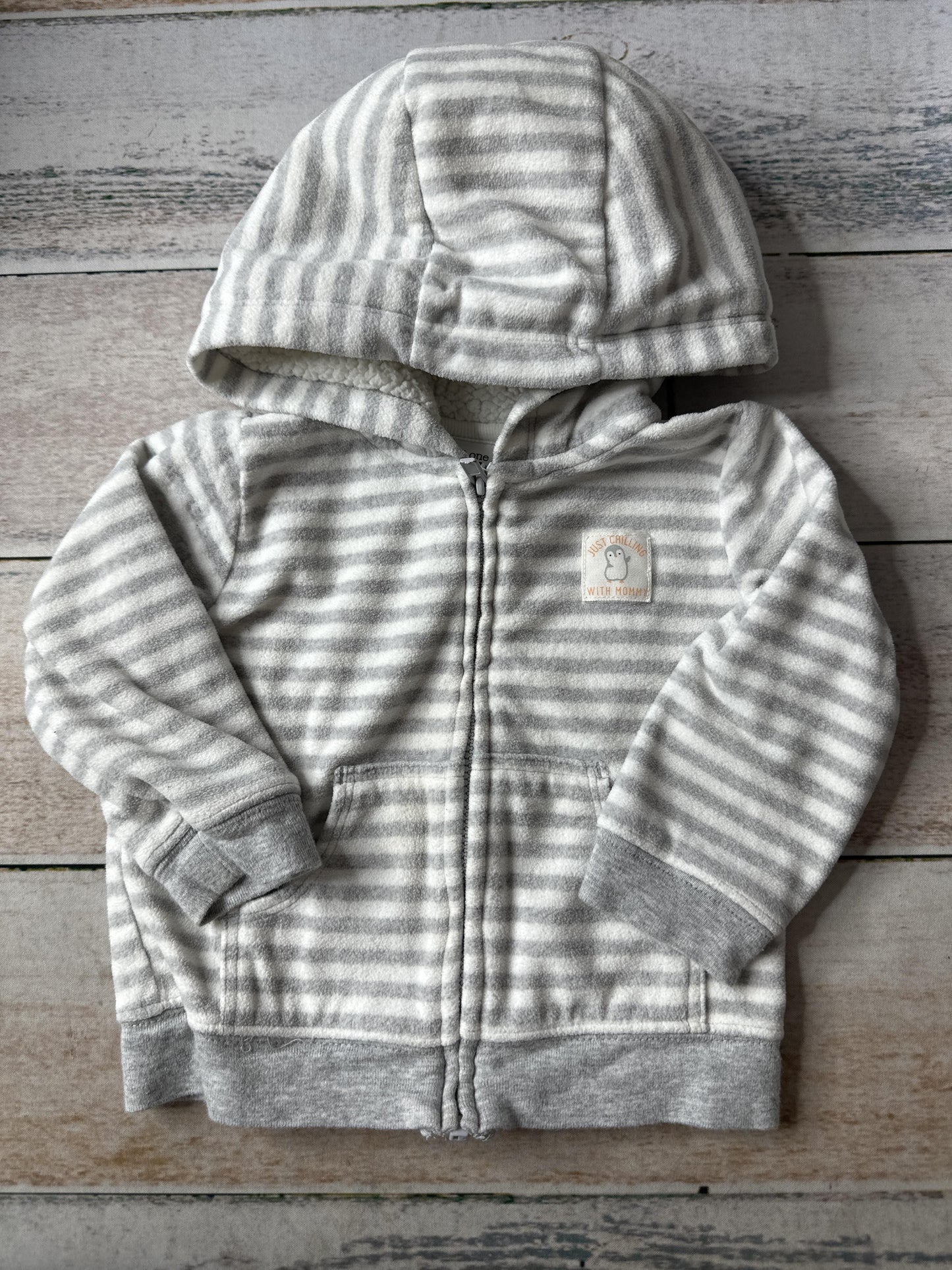 Carters Unisex White | Grey | Stripe Shirt Size: 9 months White | Grey | Stripe